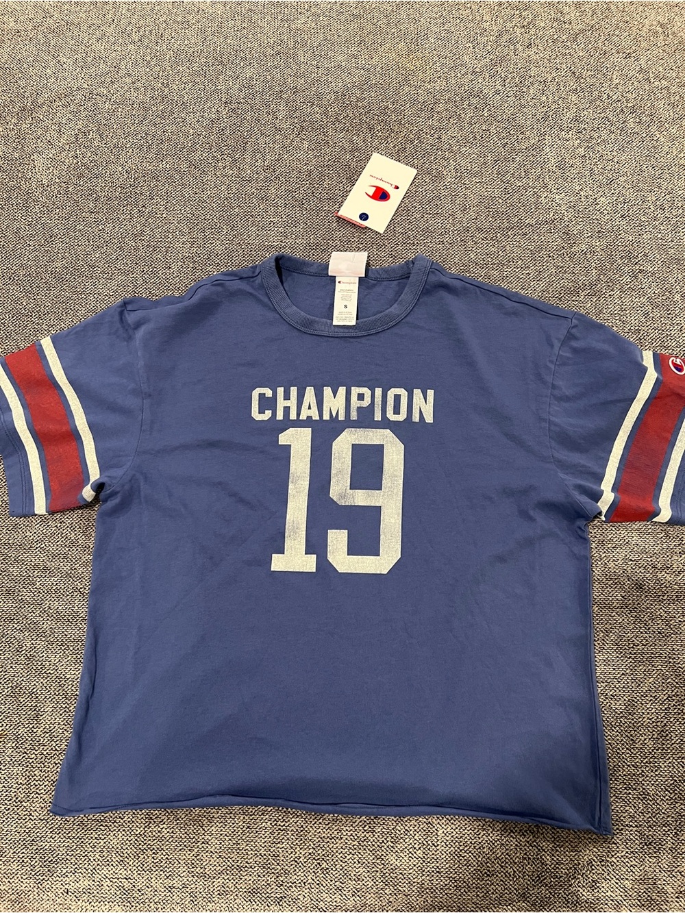 Champion Blue Crewneck Tee with Red Logo